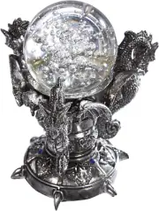 Dragons of Corfu Castle Gothic Decor Statue Globe Figurine, 5 Inch, Silver Chrom