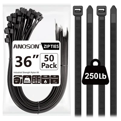 Large Zip Ties 36 inch (50 Pack) Long Zip Ties Heavy Duty with 250 lb Tensile...