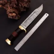 Handmade Damascus Steel Fixed Blade Bowie Knife with Leather Sheath Full Tang 15