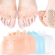 STSTR 3 Pairs Silicone Toe Separators, Breathable Toe Spacers, Soft Athletic Forefoot Pads for Correcting Bunions, Pain Relief Pads for Plantar Fasciitis (White, Blue, Skin Color)