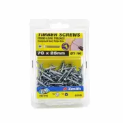 Zenith 7G x 25mm Zinc Plated Hinge-Long Thread Countersunk Head Timber Screws -