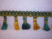 6 yards TASSEL FRINGE 2 3/4" FOREST GREEN/ANTIQUE GOLD Drapery Fabric Trim