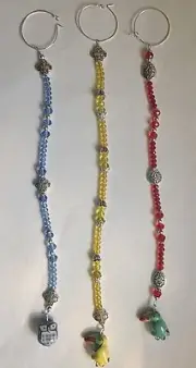 OWL or TOUCAN BIRD rear view mirror car charms sun catchers dangles ornaments