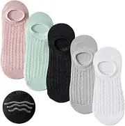 [Dress Cici] Extra Thin Mesh Invisible No Show Socks with Non Slip Silicone Grips (5 Set)