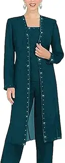 [Botong] 3 Piece Chiffon Beaded Pant Suits Mother of The Bride Pant Suits with Long Jacket for Women Formal