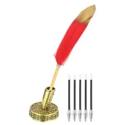 Red Feather Ballpoint Pens, Writing Pens with 5pcs Refill, Gold