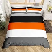 Orange Gray Black Bedding Set King Patchwork Geometric Stripes Duvet Cover Light Grey White Striped Comforter Cover For Kids Adults Men Women,Modern Simple Geometry Quilt Cover With 2 Pillow Cases