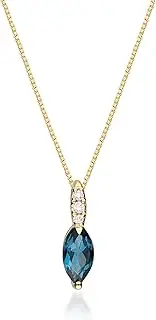 [Gin & Grace] Women's 14K Yellow Gold Genuine London Blue Topaz Pendant With Diamonds (Marquise) Shaped London Blue Topaz (TW2392P-LBT)