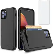Asuwish Phone Case for iPhone 11 Pro Max 6.5 with Tempered Glass Screen Protector Cover and Credit Card Holder Stand Slim Hybrid Mobile Cell Accessories iPhone11 11pro Promax i XI Plus Women Men Black