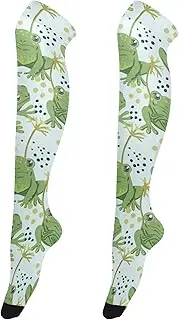 [Caihoyu] Over Knee Socks for Women Stretchable Tube Socks Long Stockings Above Knee Socks for Daily Wear, Cosplay Cute Frogs Swamp Plants Random Dots, Cute Frogs Swamp Plants Random Dots