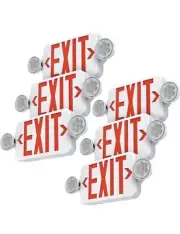 Red Led Exit Sign Emergency Light Combo Adjustable Two Head, Double Sided and 6