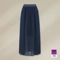在飛比找momo購物網優惠-【ILEY 伊蕾】簡約質感整圈鬆緊雪紡長裙(深藍色；M-XL