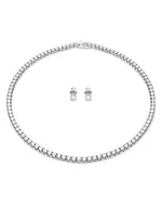 Swarovski Matrix Tennis Necklace & Stud Earrings Set in Rhodium Plated