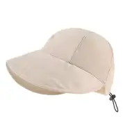 Foldable Wide Brim Sun Hat Drawstring Adjustable Caps Men Women Beach Hats Beige