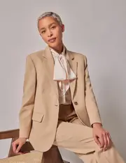 Hawes & Curtis Beige Single Breasted Longline Blazer Size: 14 (UK 16)