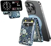 uCOLOR Compatible with Magsafe Wallet for Magnetic Card Holder for Women Men- Cute Phone Wallet for iPhone 16/15/14/13/12 Series,RFID Blocking StandLeather Fit 5 Cards, Blue Dasiy