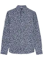 Boss Kal Printed Linen-blend Shirt - Navy - 38 (C15 / S) 38 (C15 / S)