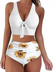 DuBom Swim Shorts and Top for Women Beachwear Up Women Bikini Swimsuit Push Padded Bandeau Swimwear Set Swimwear Swimwears Tankinis Set Sports Swim Top White