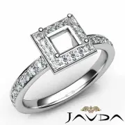 Princess Semi Mount Halo Pave Set Comfort Fit Diamond Engagement Ring 0.45Ctw.