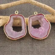 Real Light Pink Geode Slice Gold Electroplated DIY Connectors For Earring Making