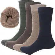 [Dress Cici] Cushioned Calf Socks, Polycotton Winter Warm Crew Socks (4 Pairs)