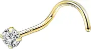 [SYLWIA] 14K Solid Gold Nose Studs Rings 20g 18g, Moissanite Corkscrew L Shaped Nose Rings, Hypoallergenic 18 20 Gauge Nose Ring Piercing for Women Wen Gifts - 2mm 2.5mm 3mm Moissanite