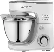 ADIVO 1300W Stand Mixer with 5L Stainless Steel Mixing Bowl 6 Speed Food Processor with Dough Hook, Whisk & Beater, to Make Dough, Mix Food & Whip Egg, Cream & Butter for Cake, Bread & Cookies - White