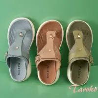在飛比找momo購物網優惠-【Taroko】經典皮扣厚底一字坡跟涼拖鞋(3色可選)