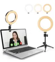 Video Conference Ring Light, 6” LED Selfie with Tripod Stand- clip on monitor