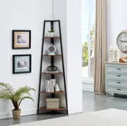 IHOMDEC 5 Tier A-Shaped Industrial Style Corner Shelves Retro Brown