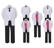 Formal Black White Suit Set Burgundy Bow Tie Neck Tie Vest Boy Baby Toddler Teen
