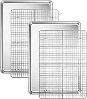 Deedro Stainless Steel Baking Sheet & Cooling Rack Set, 2 Sheets + 2 Racks, 17.3 x 12.3 x 1 Inch, Heavy Duty, Non-toxic, Dishwasher Safe