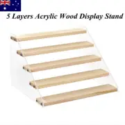 5 Layers Acrylic Wood Display Rack Perfume Cosmetic Doll Stand Kitchen Organizer