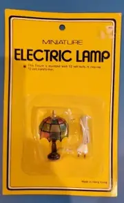 Tiffany Style Miniature Dollhouse Electric Table Lamp Wired Electricity NOS Vtg