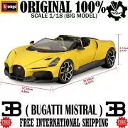 Bburago Bugatti Mistral 1:18 yellow car model Diecast Alloy Luxury Collection.