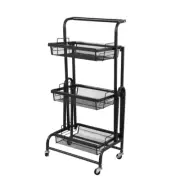 Levede Kitchen Trolley Cart 3-Tiers Swivel Storage Shelf Organiser Rack Black