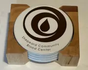 Ceramic Coasters w/ Wooden Holder "Shepeard Community Blood Center: Set of Four
