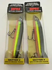 2pc Rapala SKITTER V Hot Olive Rattling Topwater Bait Green Chartreuse Orange