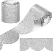 Mooliwe 65.6 ft Glitter Scalloped Bulletin Board Border Shiny Decorative Border Trims Sparkle Die-Cut Rolled Bulletin Board Border for School Classroom Chalkboard Office Decoration(Silver)