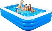 Kids Inflatable Playing Pool, 180cm Kids Adult Family Rectangular Swimming Pool with Inflatable Soft Floor for Backyard, Garden, Indoor (Blue)