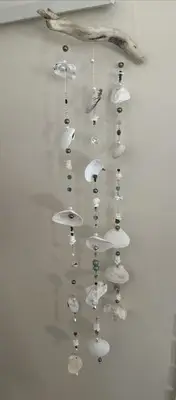 Sea Shell Bead Crystal Mobile Beach 3 Strand Handmade Wind Chime Light Catcher