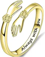 [QKEPCY] Women's Hugging Ring 925 Sterling Silver Open Ring Adjustable Hugging Hands Ring Engagement Ring Engraved Words Hug Hands Open Ring