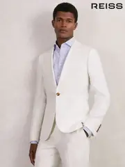 Reiss White Hamlet Slim Fit Lyocell Linen Single Breasted Suit Blazer (H62753) | $755
