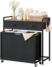 [kayjaent] Laundry Hamper with 3 Section Pull-Out Rolling Bags, Laundry Basket with Wheels, Laundry Storage Rack with Detachable & Portable Laundry Bags – Organizer for Bathroom & Laundry Room