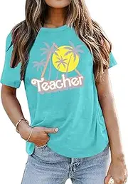 [VVNTY] Teacher Shirt Women: Teach Letter Print Tee Teacher Life Tshirt Back to School Tee Casual Inspirational Tops