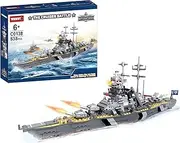 Battleship Bismarck Building Blocks, 538 PCS WW2 Military Model Kit, STEM War Ship Toy, Bismarck Class Warship Military Toys for Kids & Adults