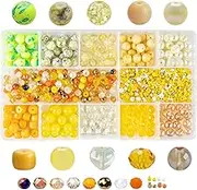 Crystal Glass Bead Kit - 1000pcs Assorted Beads for Jewelry Making, Including 10 Different 8mm Glass Beads, 200pcs 4mm Bicone Crystal Beads for DIY Crafts and Gifts (Golden Series)