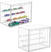 UONNO Acrylic Display Case 4 Tiers, Dustproof Box Clear Collectibles Storage Box with 3 Adjustable Dividers for Pop Figures Badge Toys