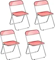 QMNUZCFD Red Acrylic Folding Chair, 4 Packs, Indoor/Outdoor Use, 150kg Capacity for Party Events, Weddings, Meals, Picnics and Office.