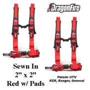 2 Polaris UTV Dragonfire H-Style 4 Point Sewn In Style Harness Red 2" w/Pads